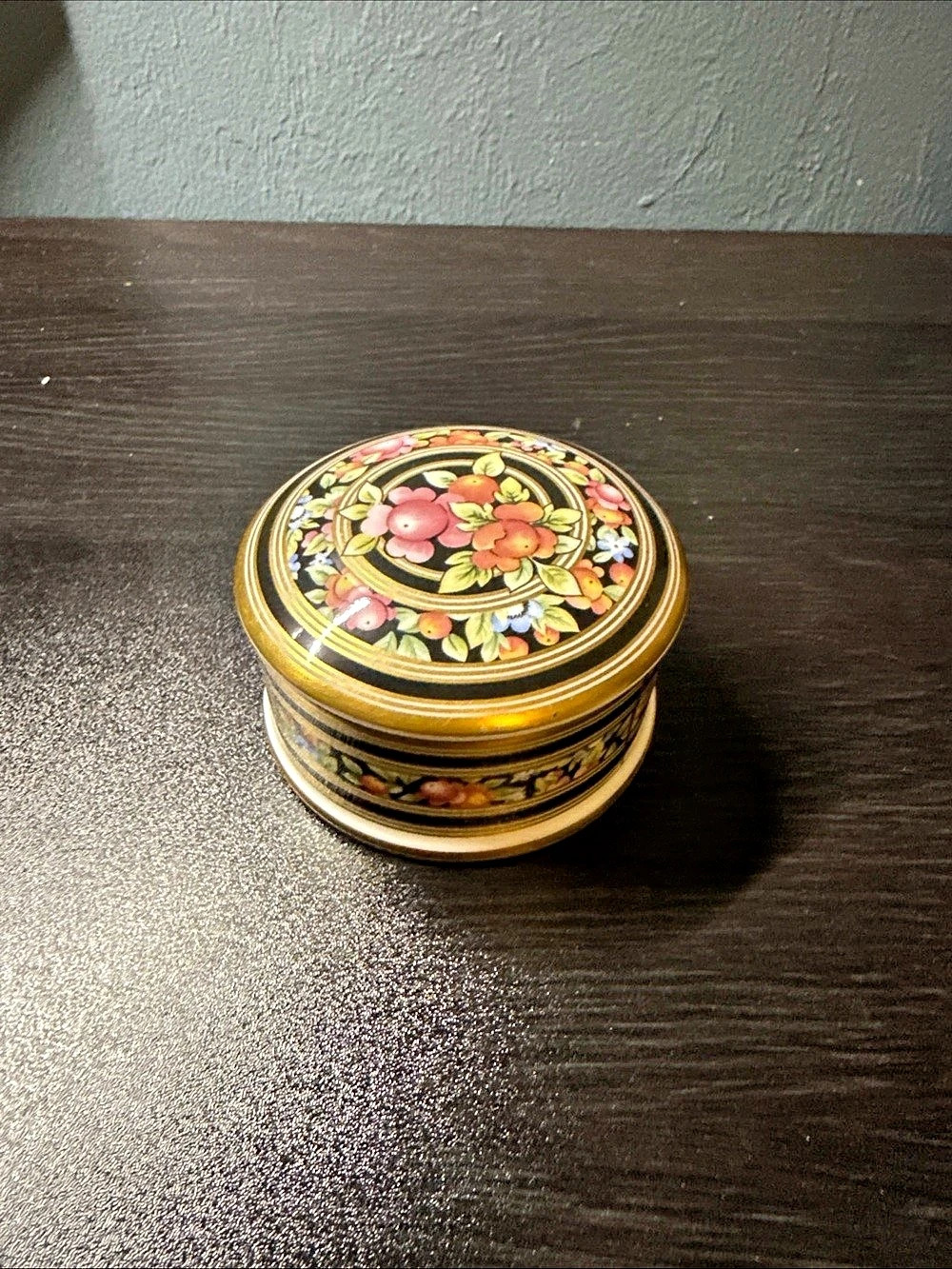 Wedgwood Floral Trinket Box in Black & Gold